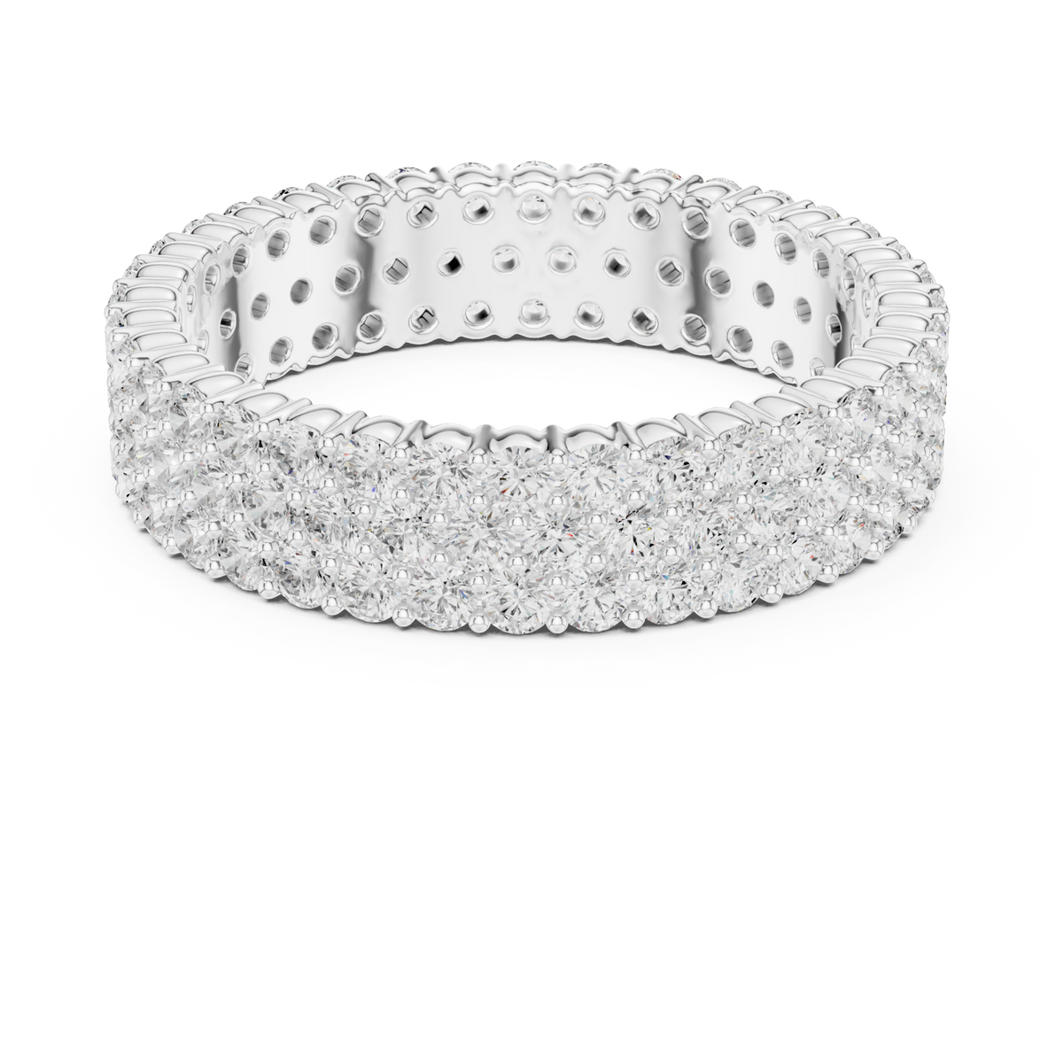 Three-row round pave full eternity band white gold detail view