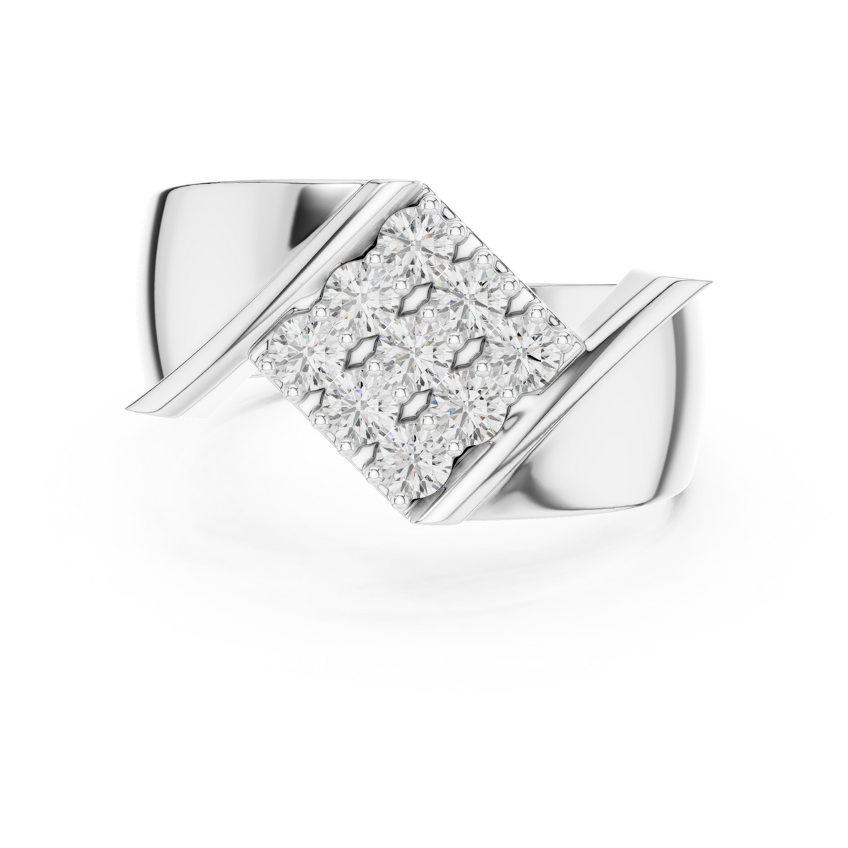  White Gold Tilted Grid Diamond Cluster Ring for Him Detail View