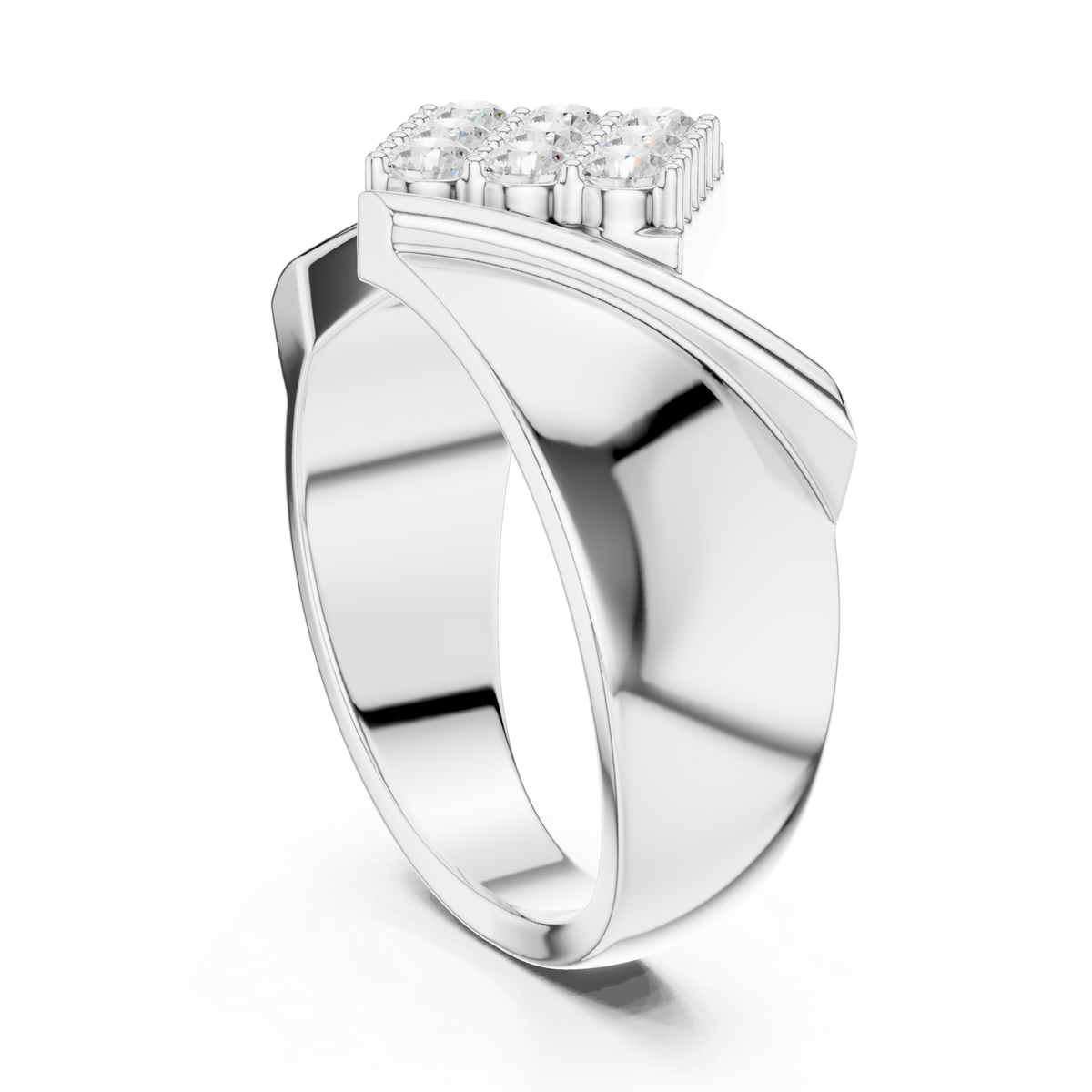  White Gold Tilted Grid Diamond Cluster Ring for Him Side View