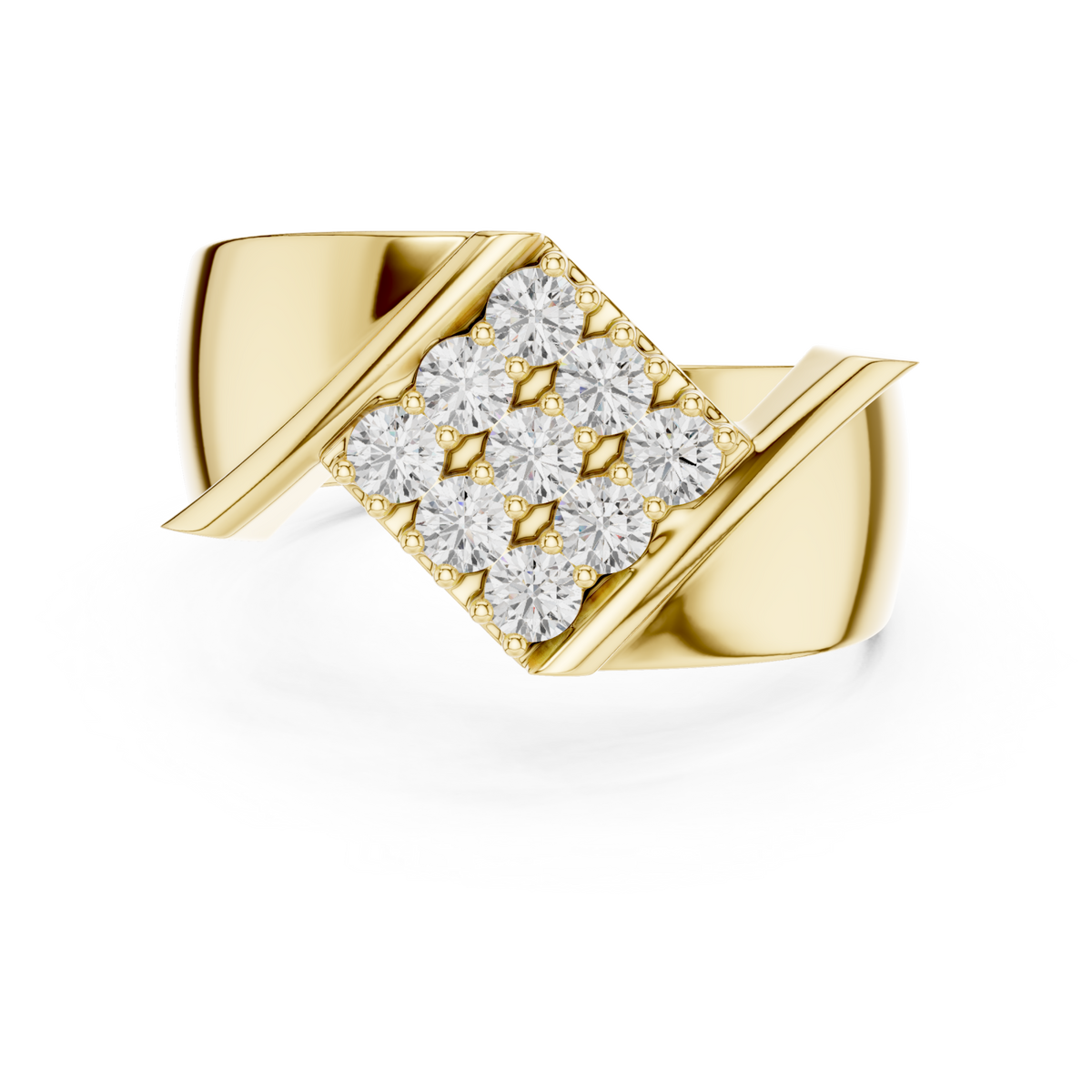  Gold Tilted Grid Diamond Cluster Ring for Him Detail View