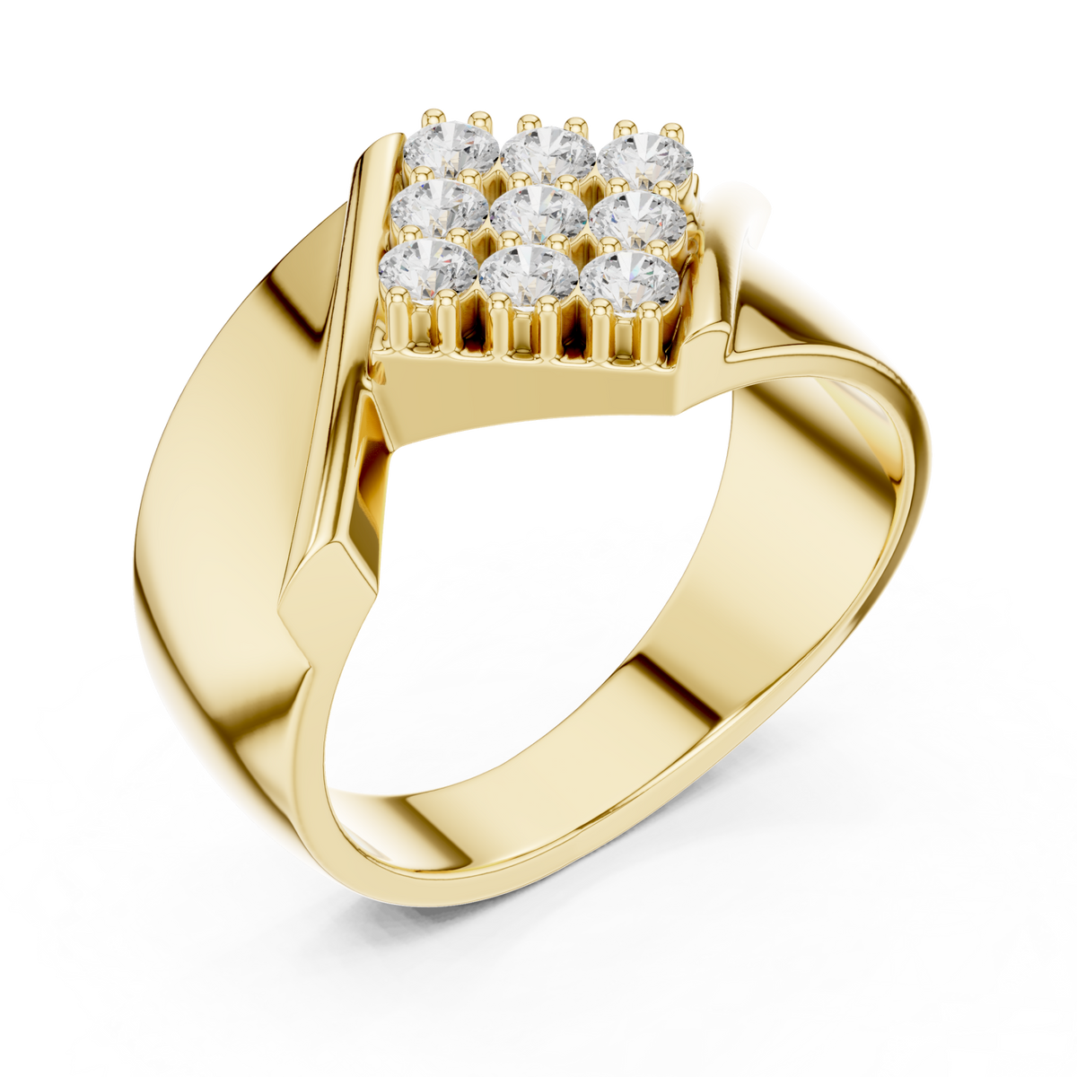 Gold Tilted Grid Diamond Cluster Ring for Him Front View