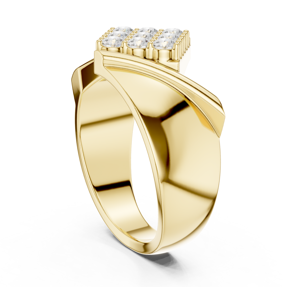  Gold Tilted Grid Diamond Cluster Ring for Him Side View