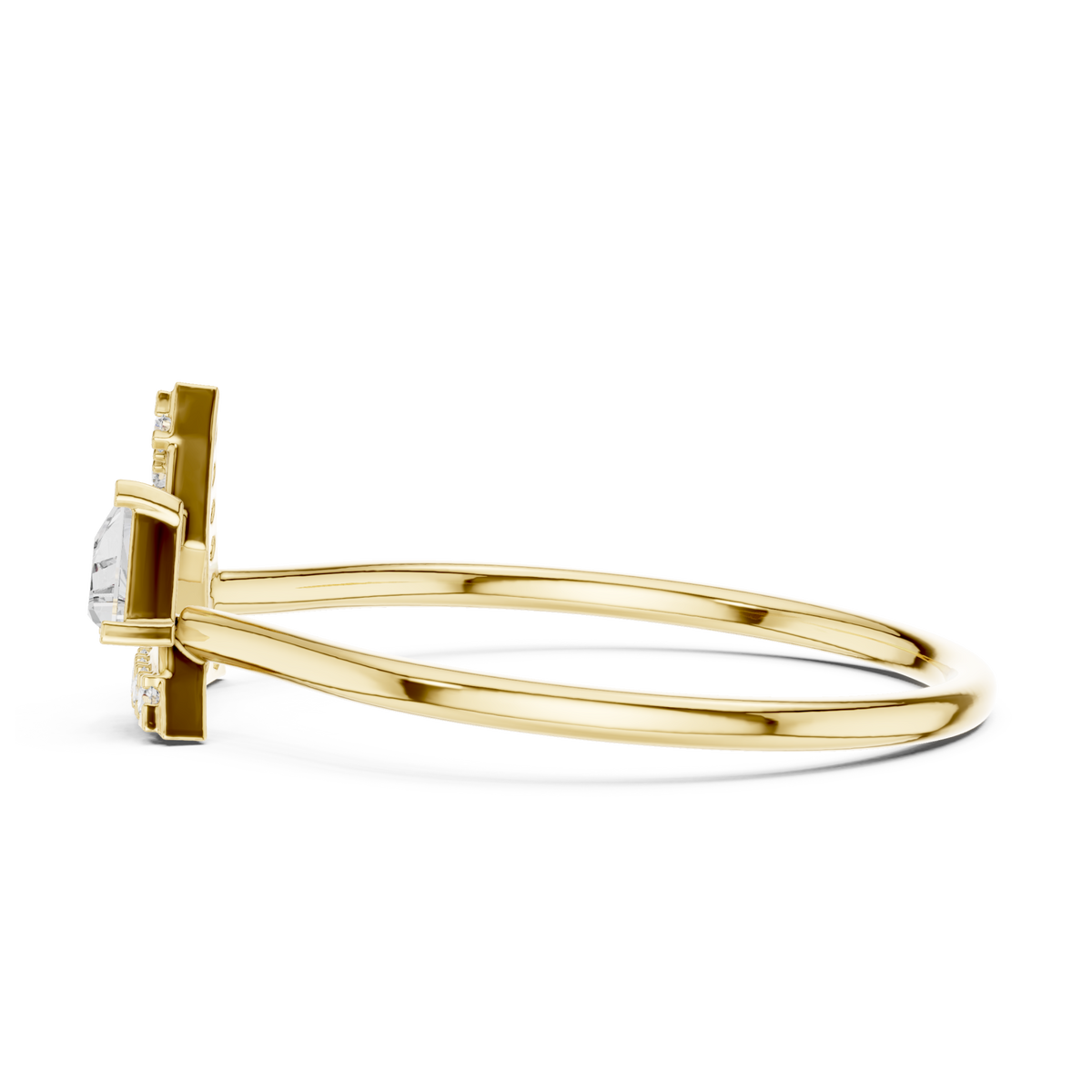 Trillion and pave triangle ring yellow gold angle view