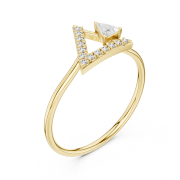 Trillion and pave triangle ring yellow gold front view