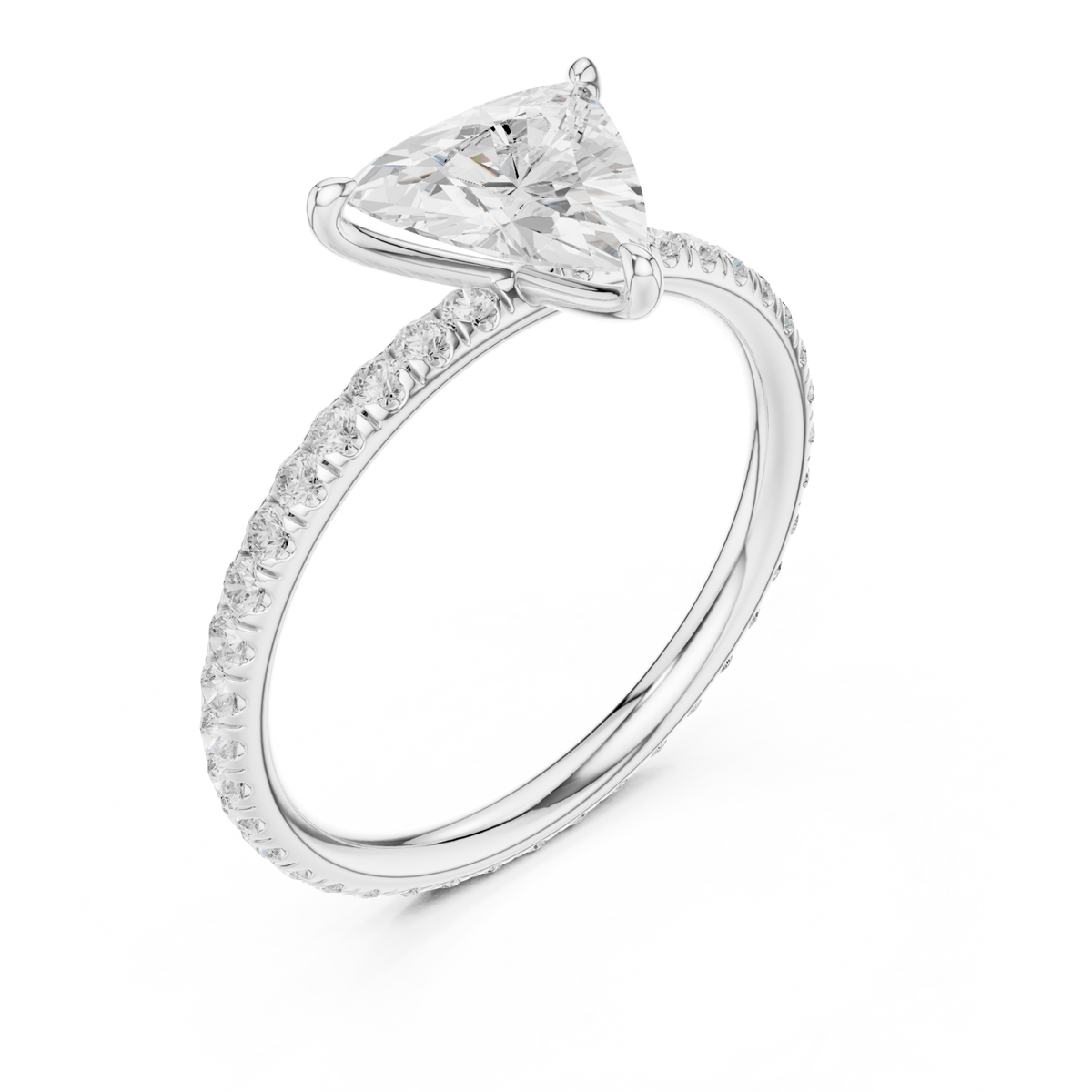  White Gold Trillion Four-Prong Pave Engagement Ring Front View