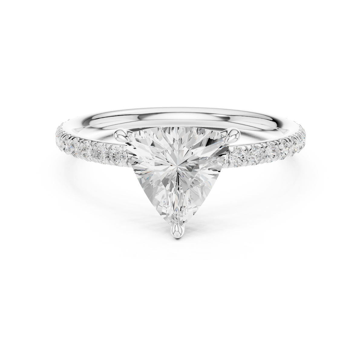 White Gold Trillion Four-Prong Pave Engagement Ring Side View
