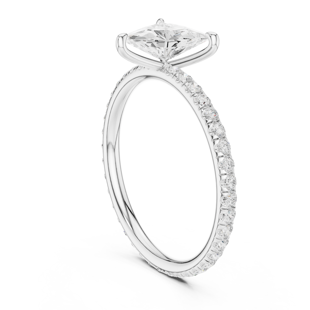  White Gold Trillion Four-Prong Pave Engagement Ring Right View