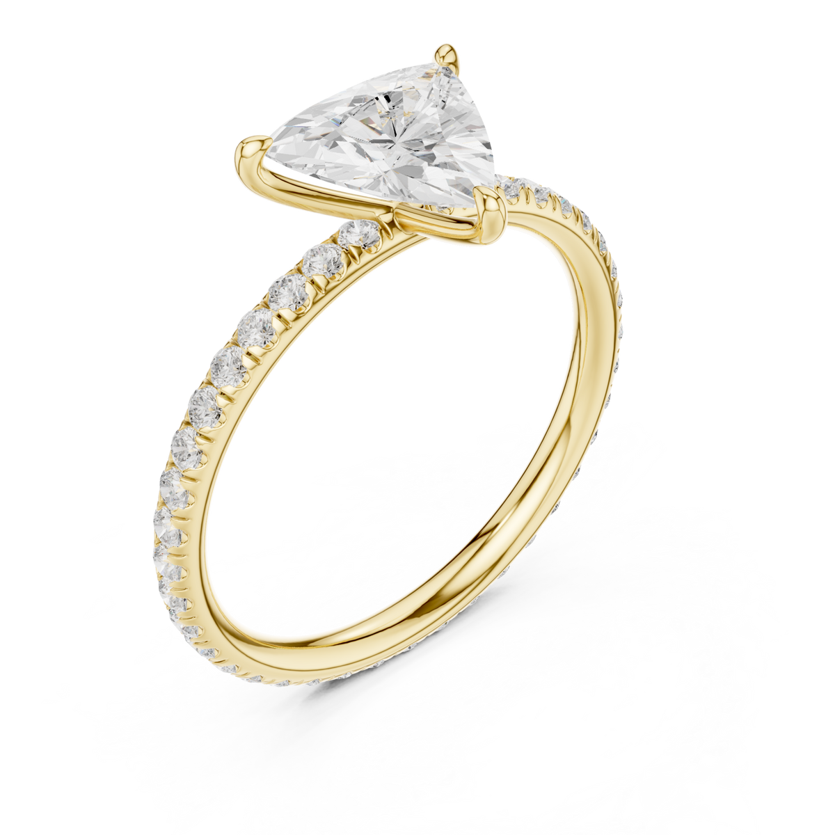  Gold Trillion Four-Prong Pave Engagement Ring Front View