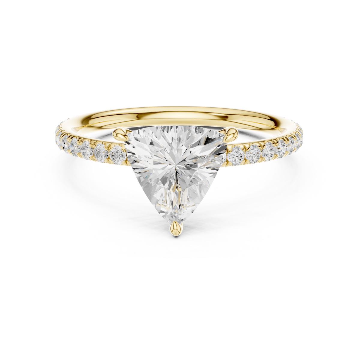  Gold Trillion Four-Prong Pave Engagement Ring Side View