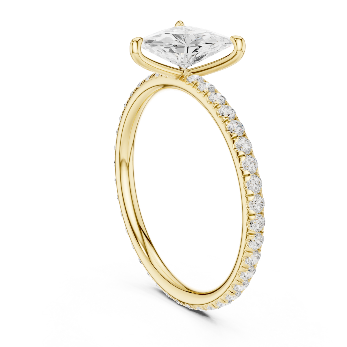 Gold Trillion Four-Prong Pave Engagement Ring Right View
