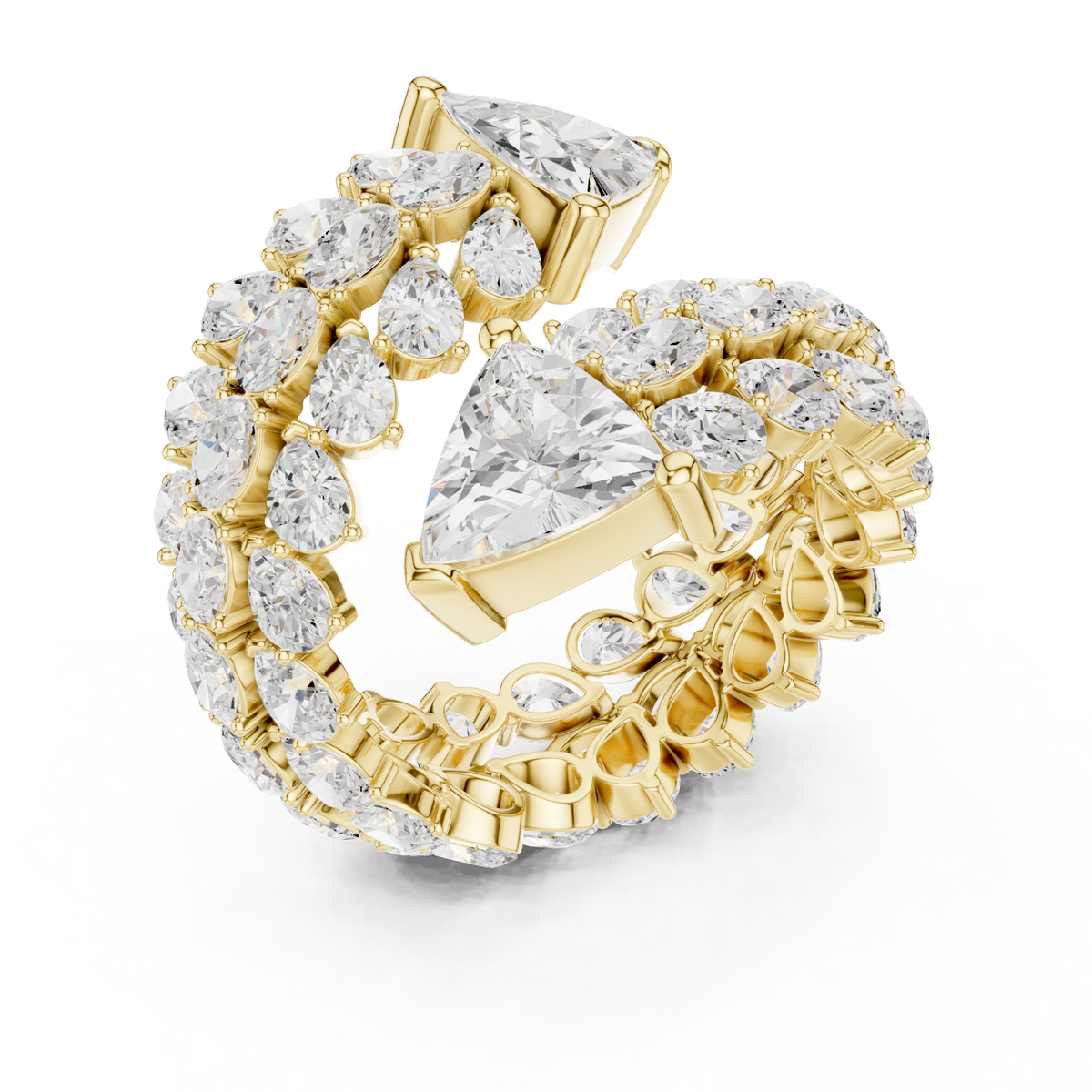 Trillion tip cluster wrap ring yellow gold front view
