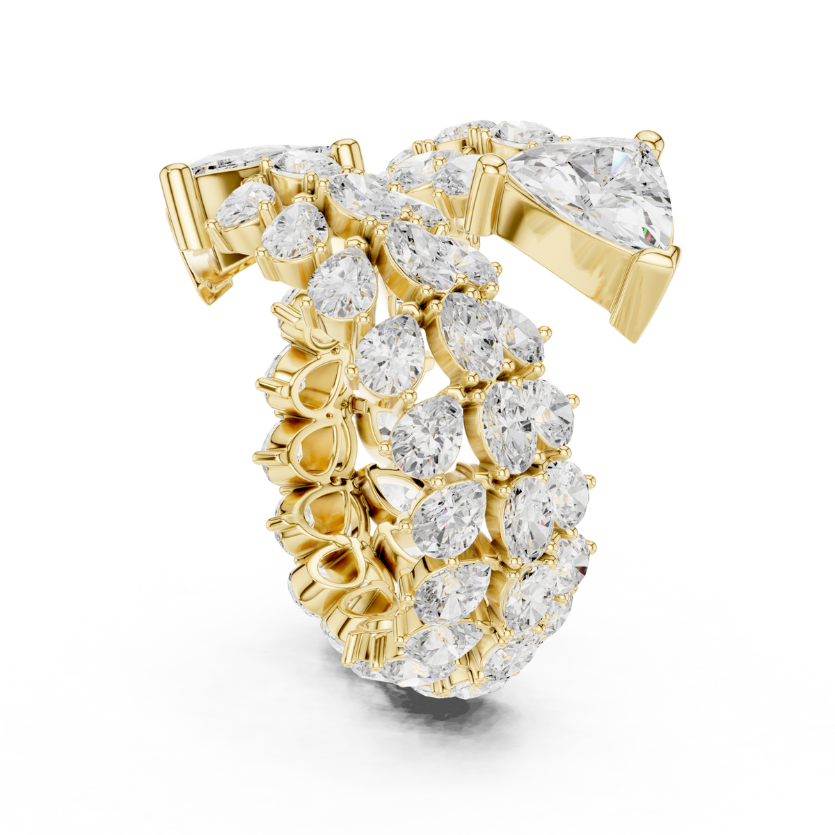 Trillion tip cluster wrap ring yellow gold side view