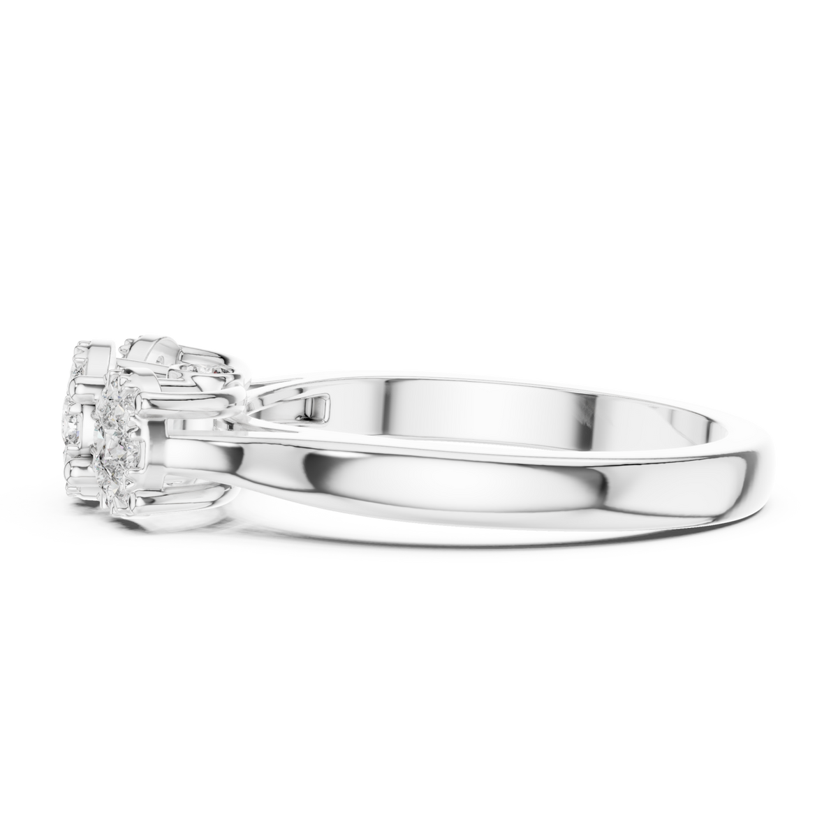 Trilogy diamond cluster ring white gold angle view