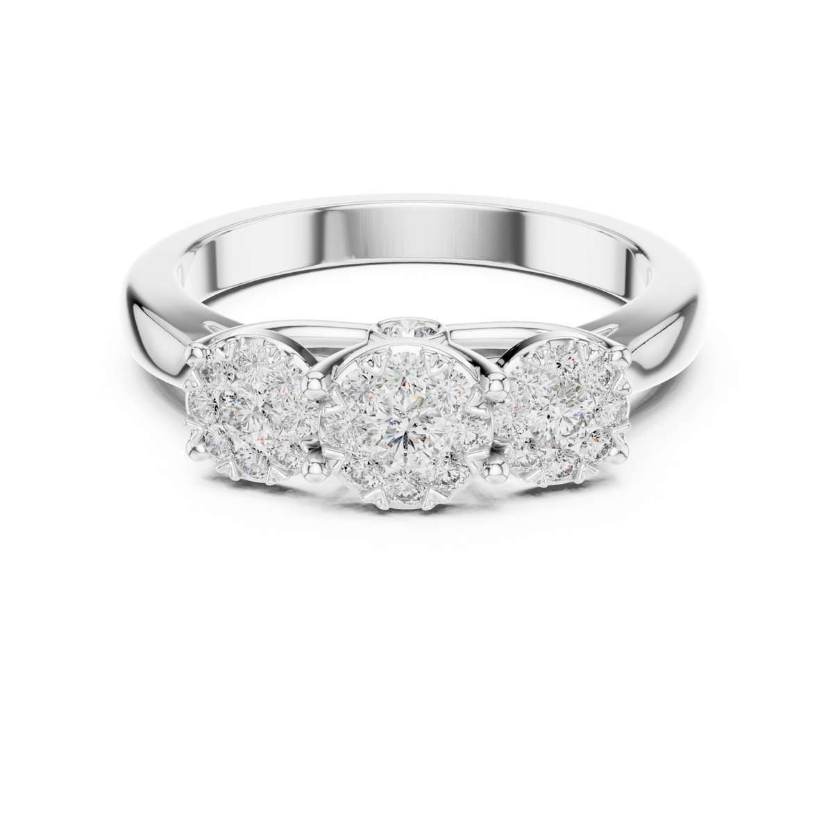 Trilogy diamond cluster ring white gold detail view