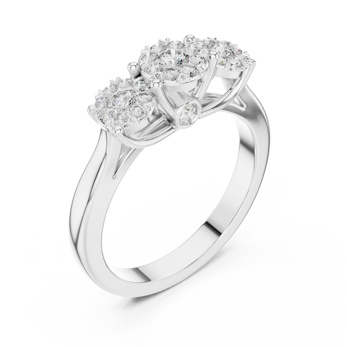 Trilogy diamond cluster ring white gold front view
