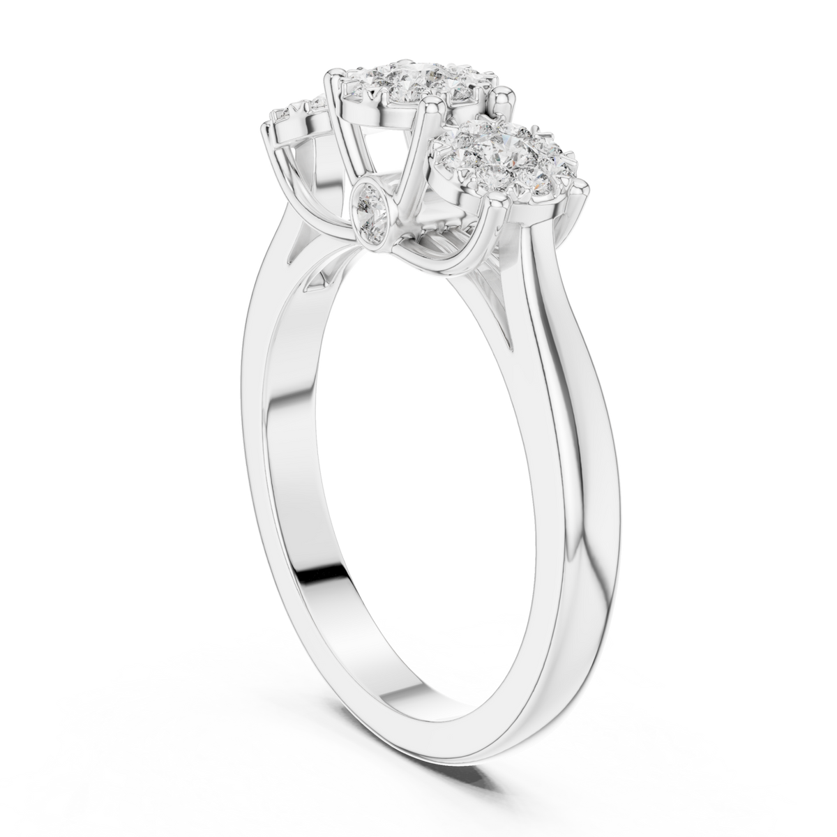 Trilogy diamond cluster ring white gold side view