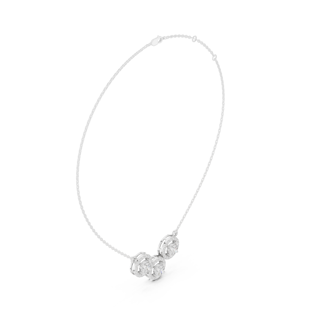 Trinity halo cluster necklace white gold front view