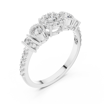 Trio cluster bar-accent diamond ring white gold front view