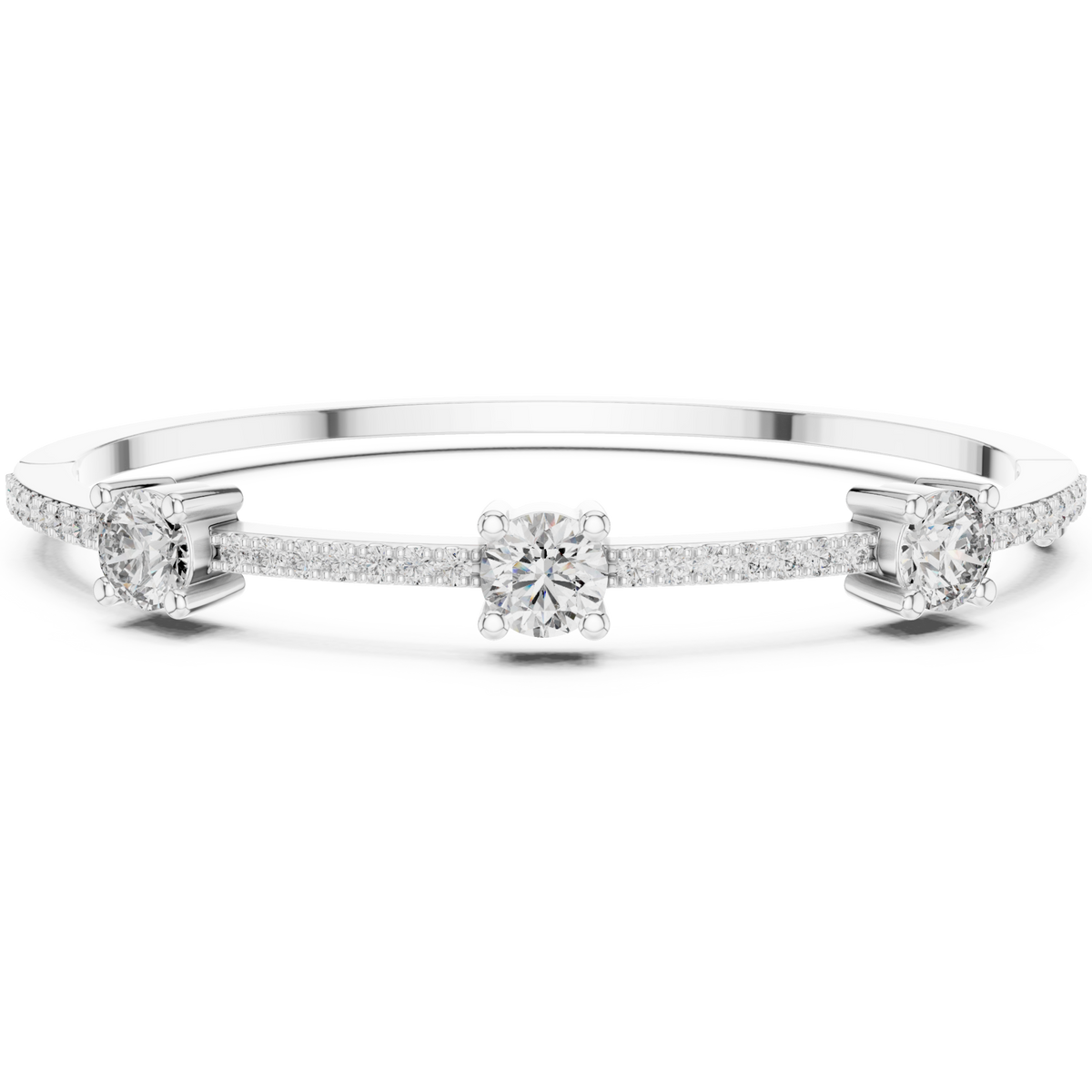  White Gold Trio Pave Bangle Detail View