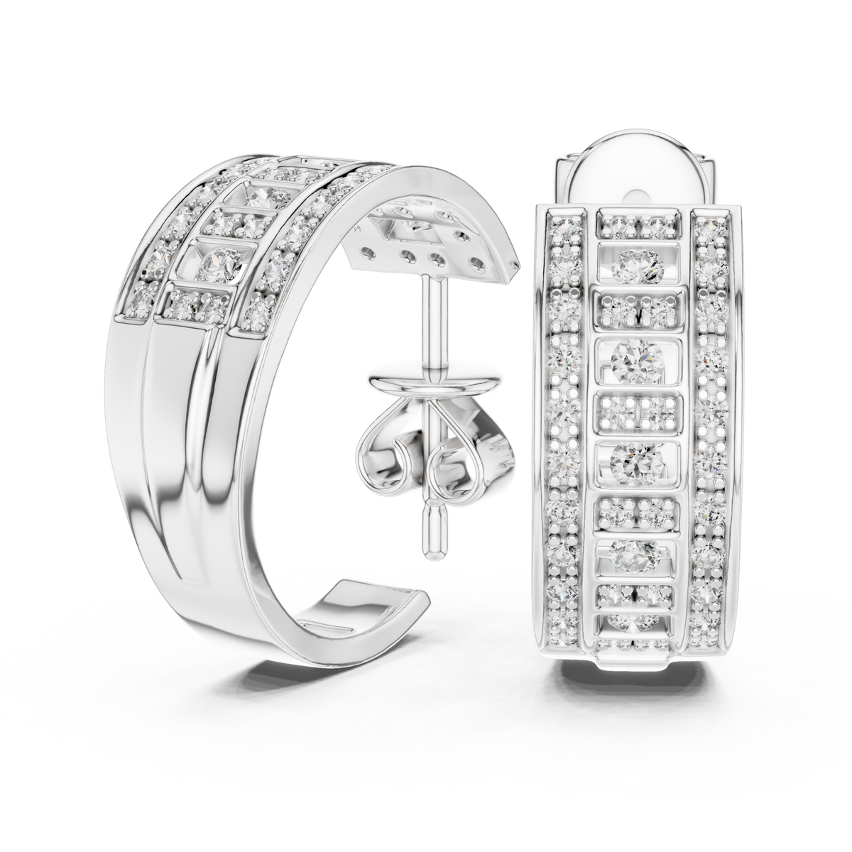  White Gold Triple-Row Dome Hoop Earrings Side View
