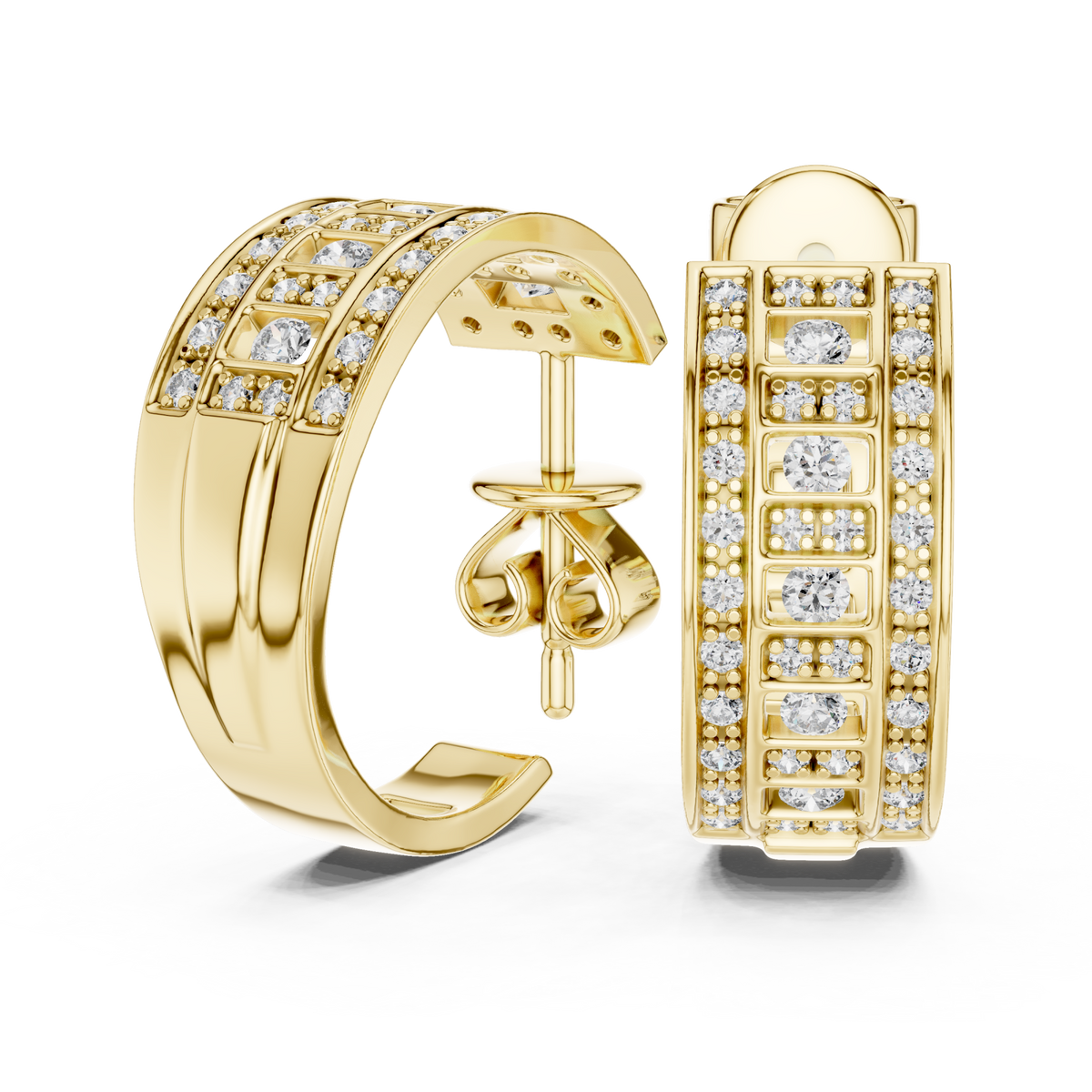  Gold Triple-Row Dome Hoop Earrings Side View