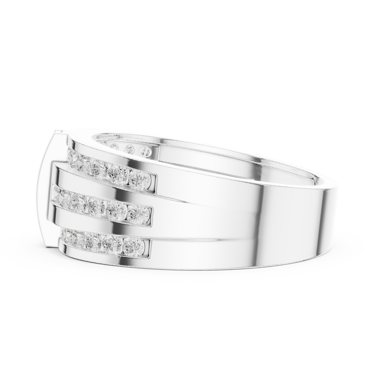  White Gold Triple Channel Bar Band for Him Angle View