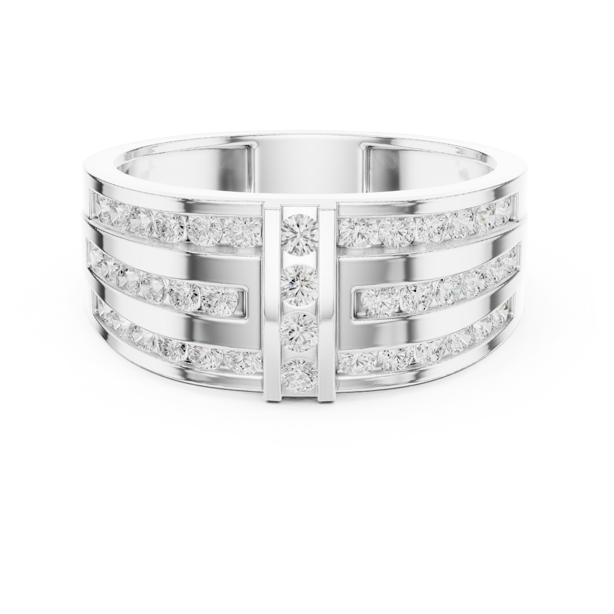  White Gold Triple Channel Bar Band for Him Detail View