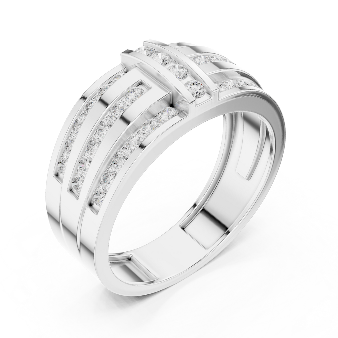  White Gold Triple Channel Bar Band for Him Front View