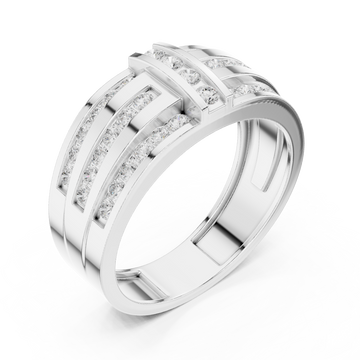  White Gold Triple Channel Bar Band for Him Front View