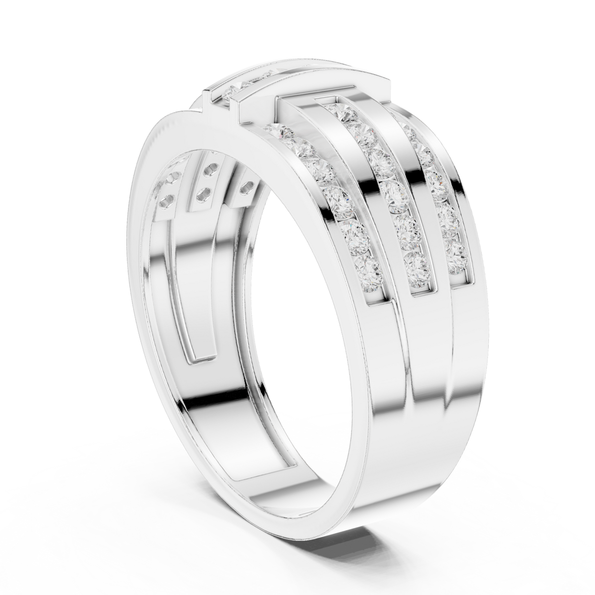  White Gold Triple Channel Bar Band for Him Side View