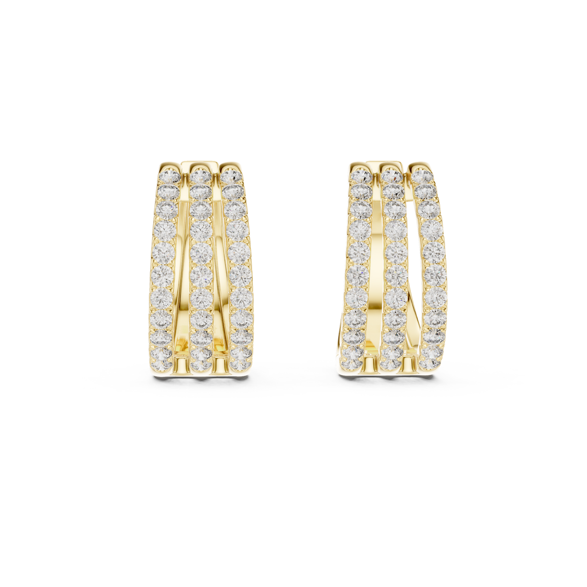  Gold Triple Row Pave Huggie Hoops Detail View