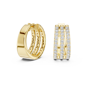 Gold Triple Row Pave Huggie Hoops Front View