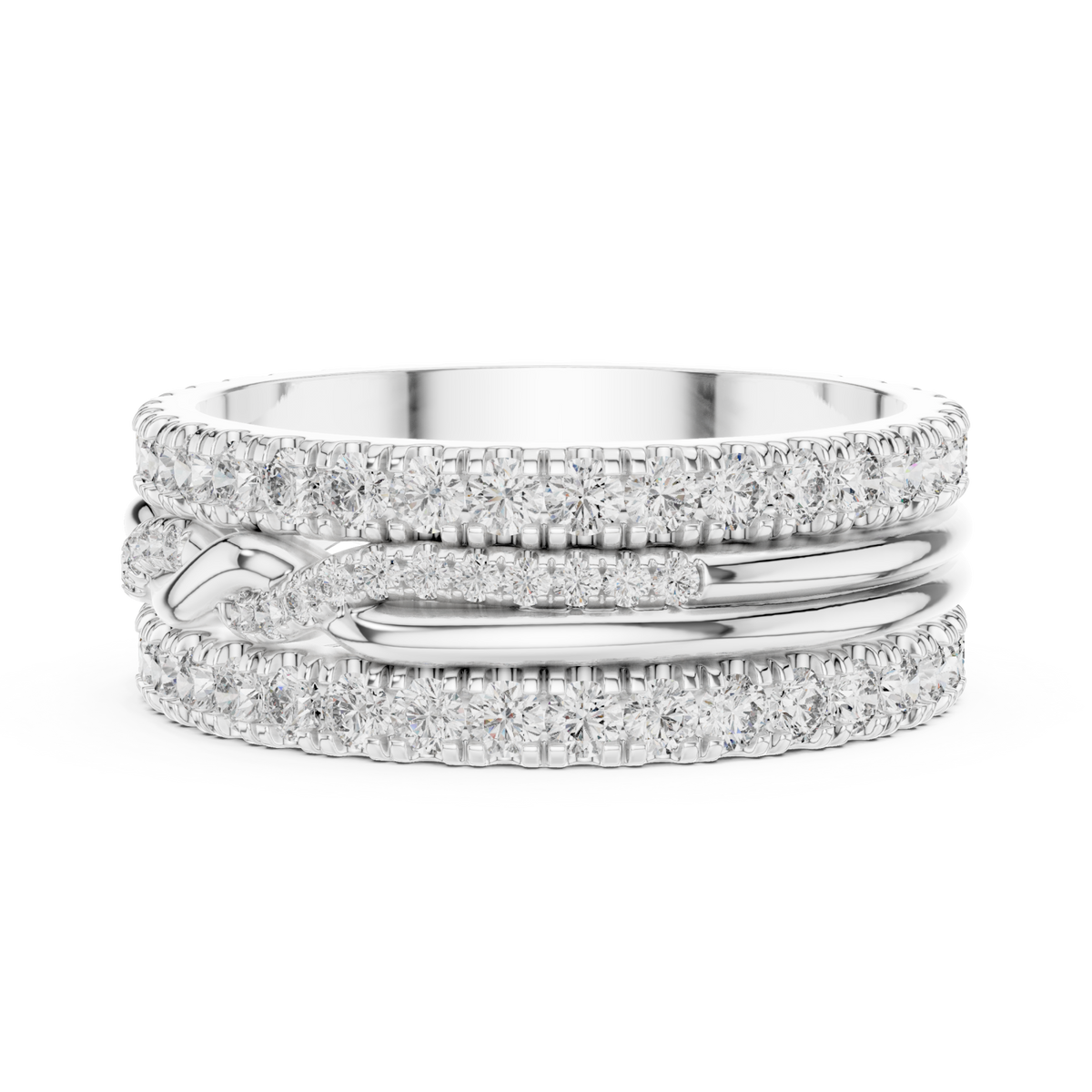 Twist center triple-row eternity band white gold angle view