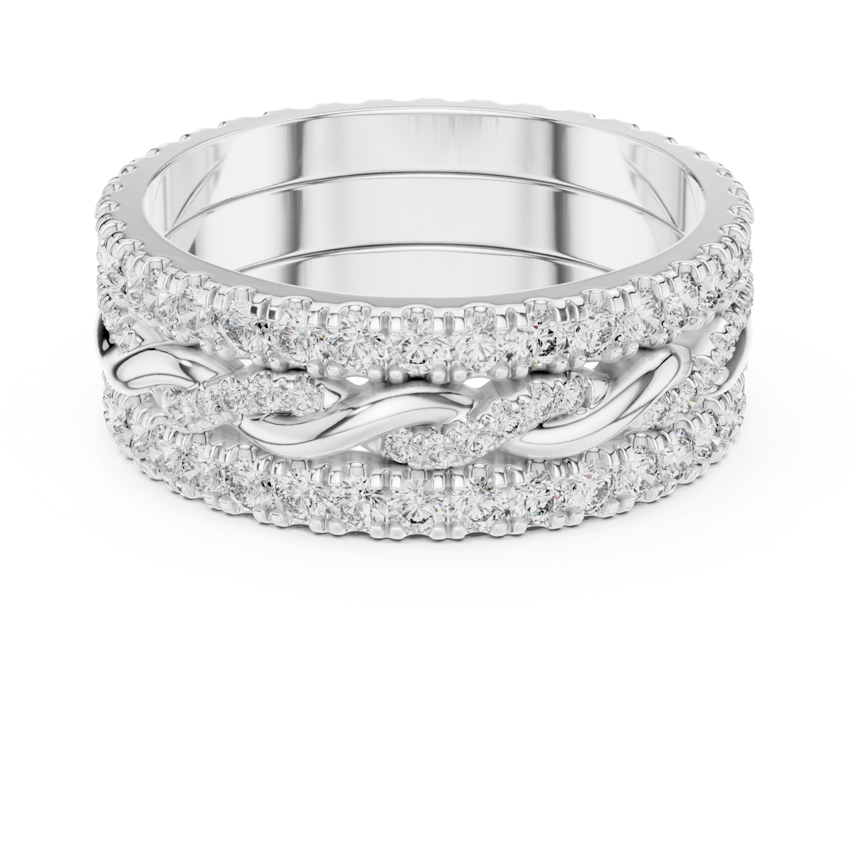 Twist center triple-row eternity band white gold detail view