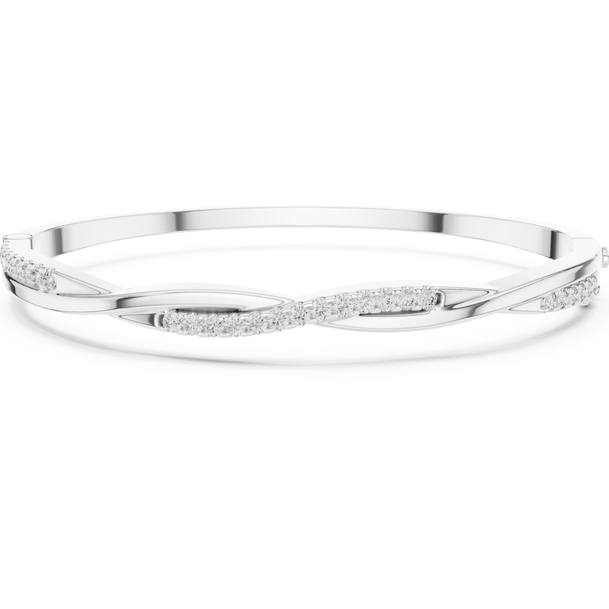  White Gold Twist Pave Bangle Detail View