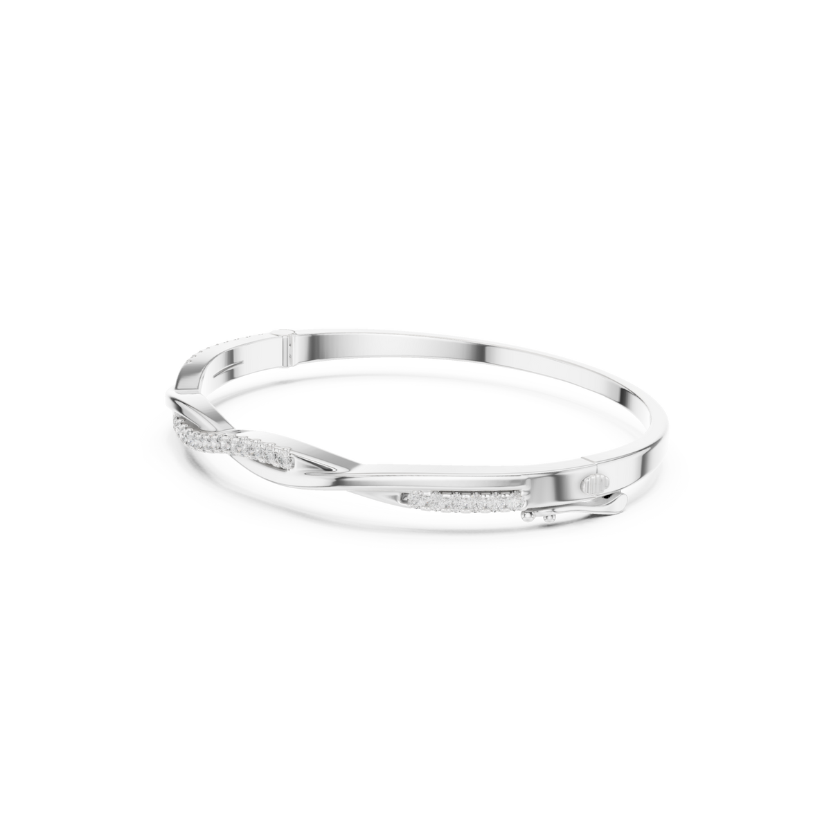  White Gold Twist Pave Bangle Front View