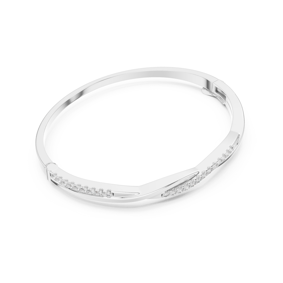 White Gold Twist Pave Bangle Side View