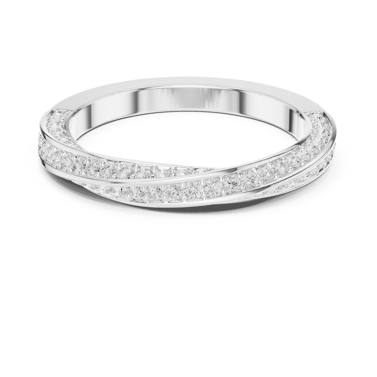Twisted two-row pave band white gold detail view