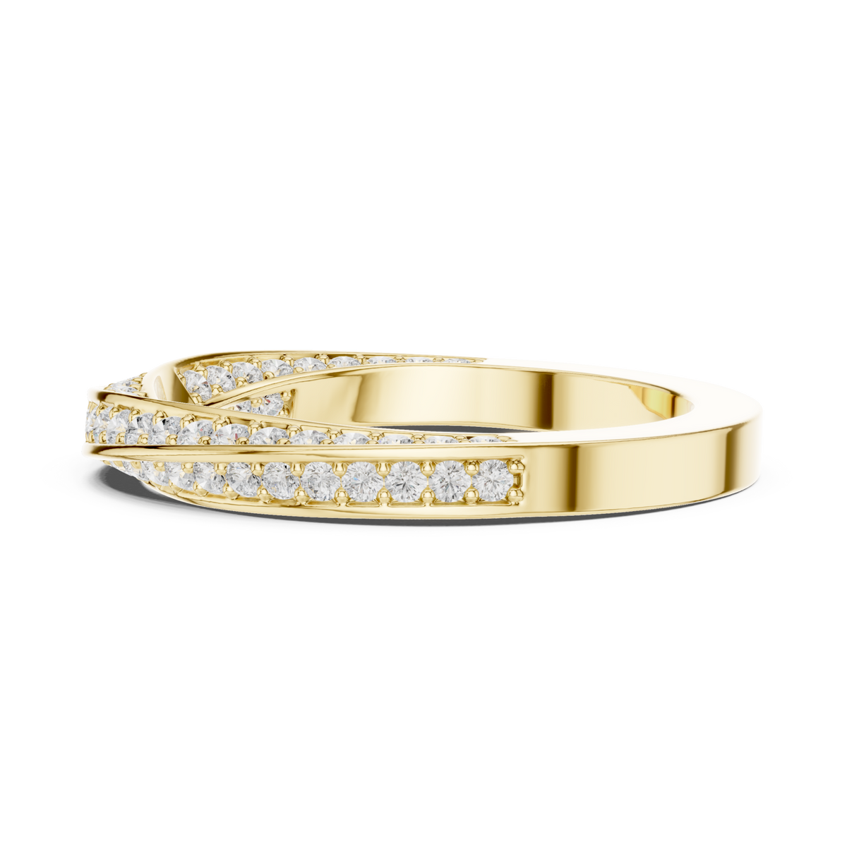 Twisted two-row pave band yellow gold angle view