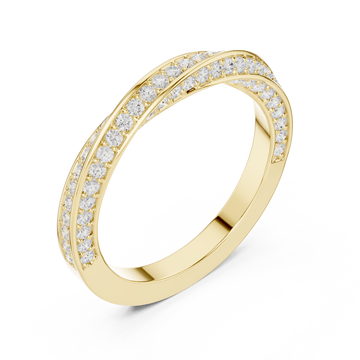 Twisted two-row pave band yellow gold front view