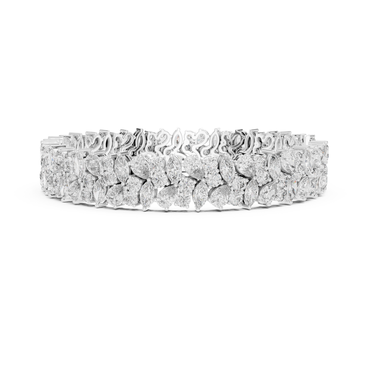  White Gold Two-Row Marquise and Pear Cluster Tennis Bracelet Angle View