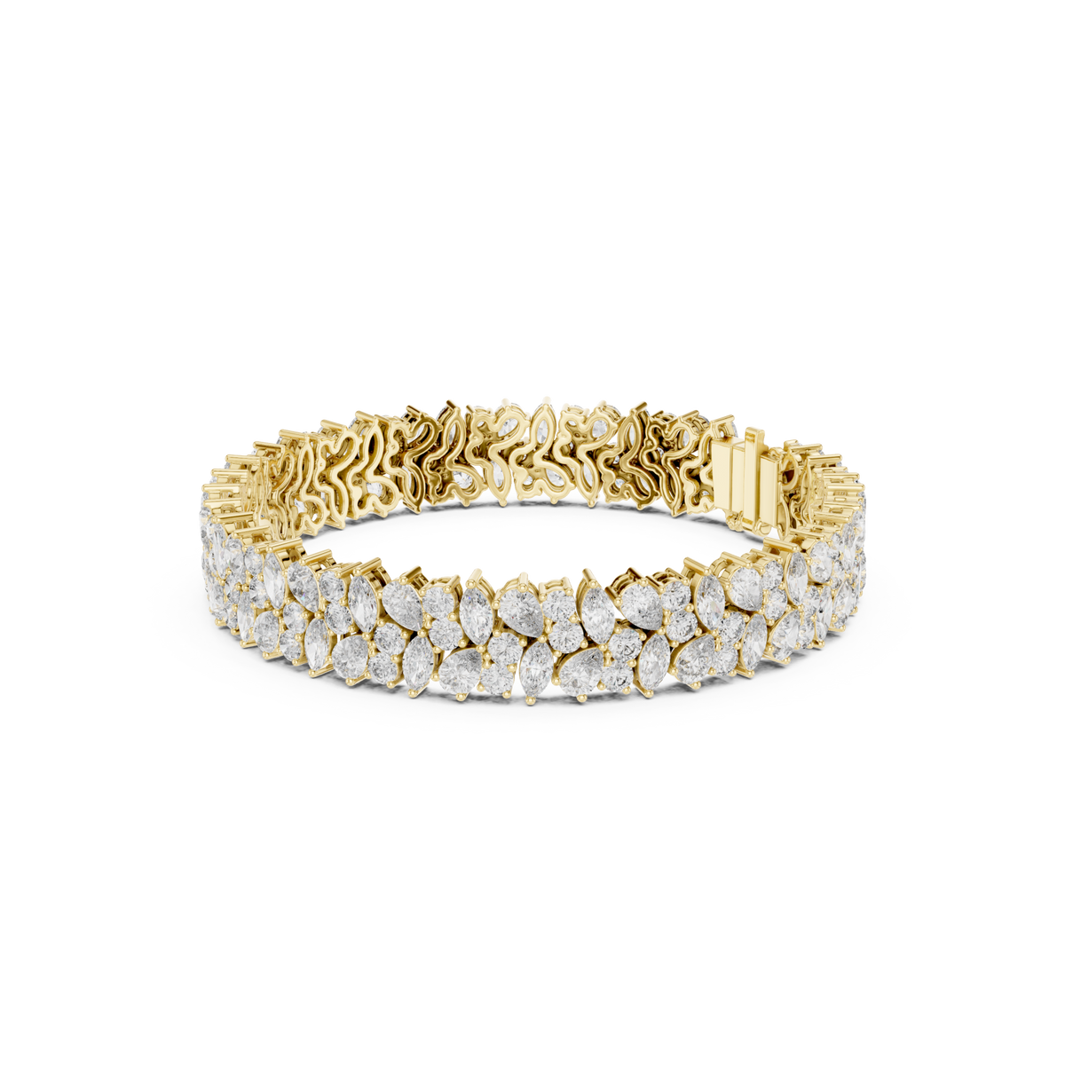 Gold Two-Row Marquise and Pear Cluster Tennis Bracelet Front View