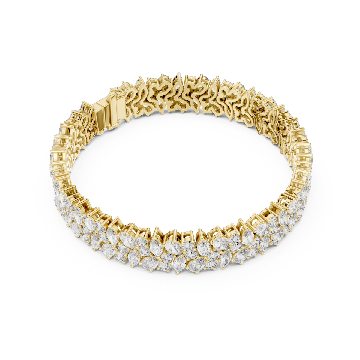  Gold Two-Row Marquise and Pear Cluster Tennis Bracelet Side View