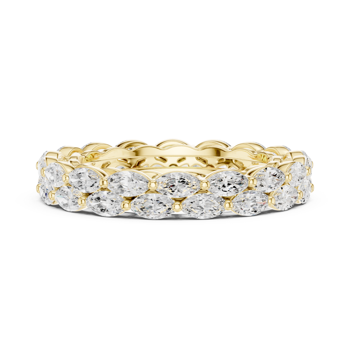 Two-row marquise eternity band yellow gold angle view