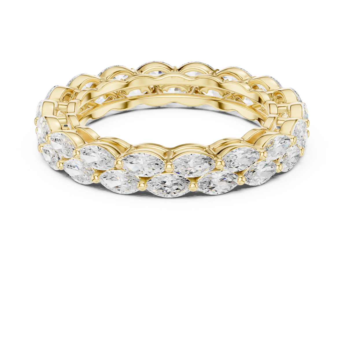 Two-row marquise eternity band yellow gold detail view
