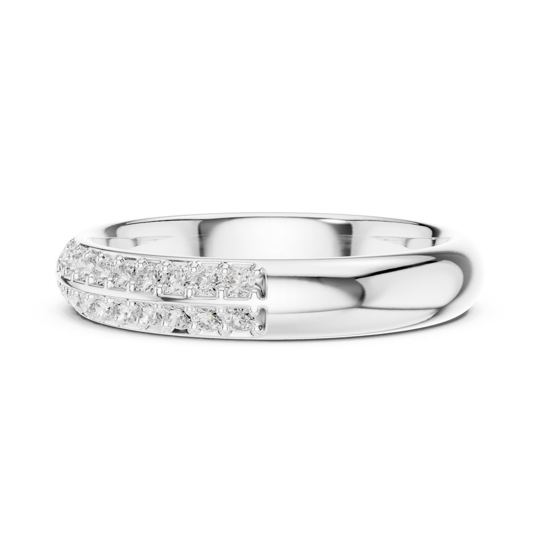Two-row pave dome band white gold front view