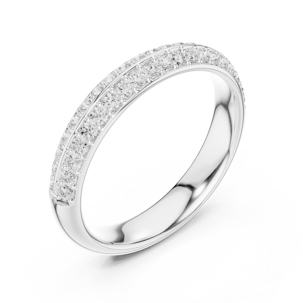 Two-row pave dome band white gold front view