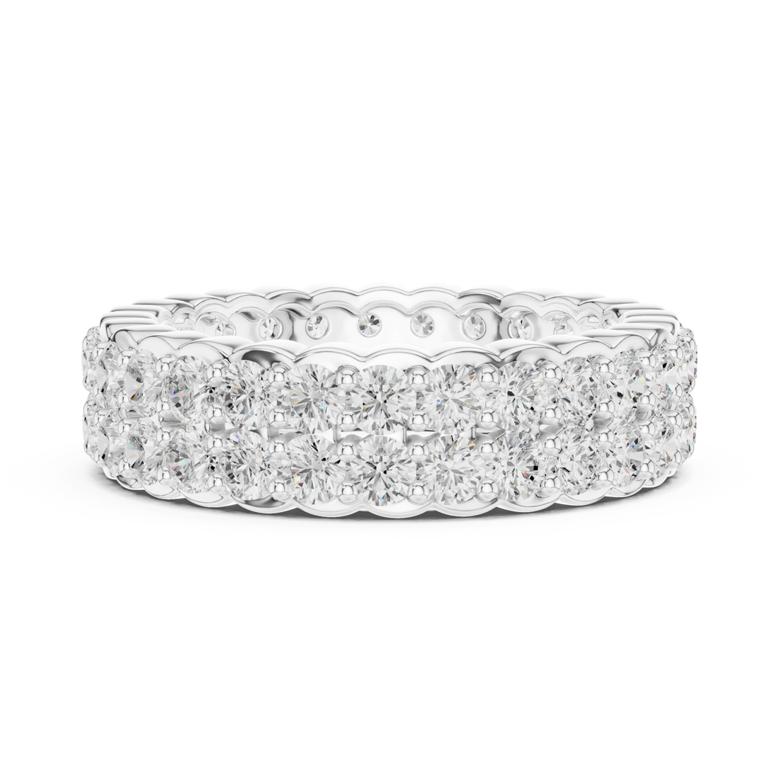 Two-row round shared-prong full eternity band white gold front view