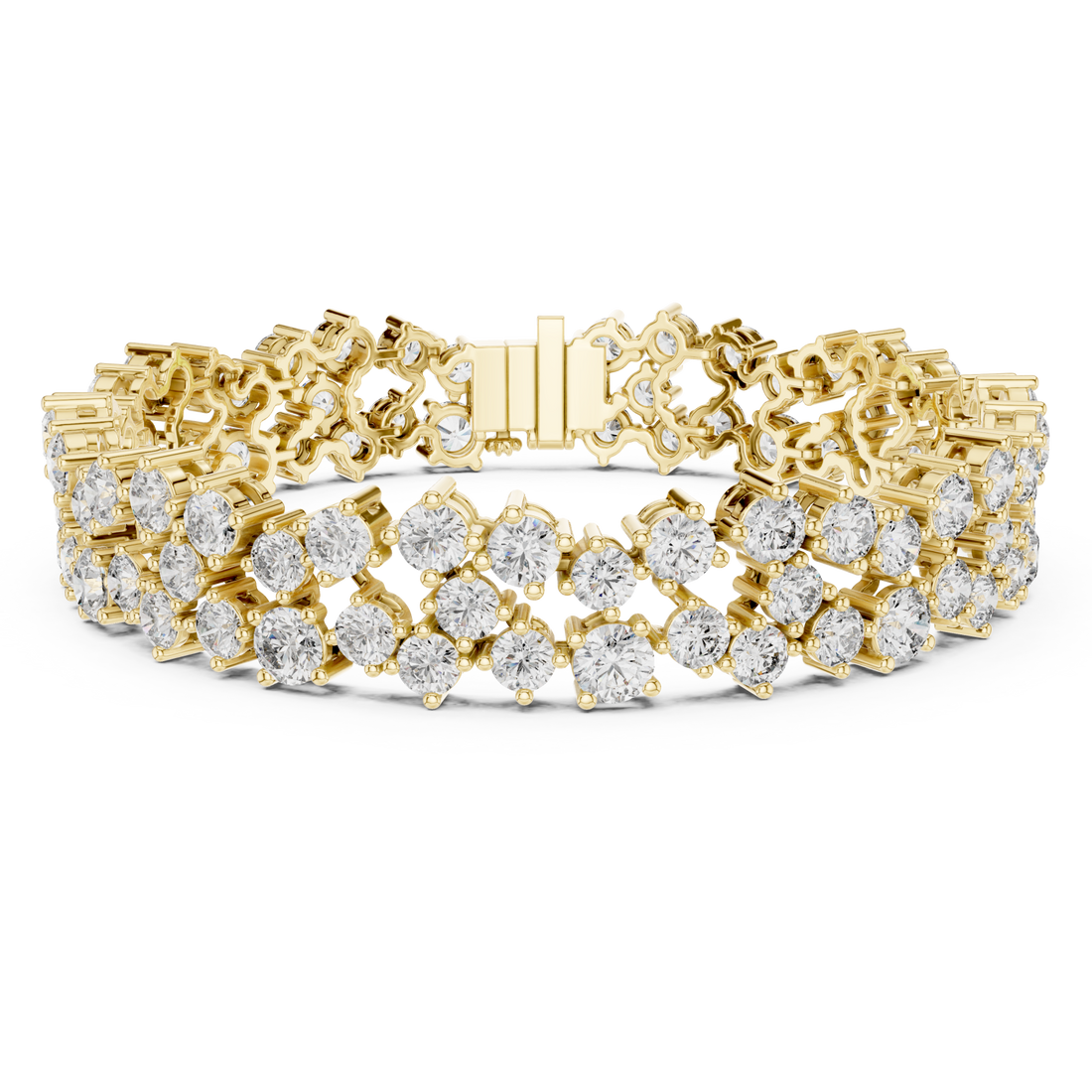 Gold Two-Row Scatter Cluster Tennis Bracelet Front View
