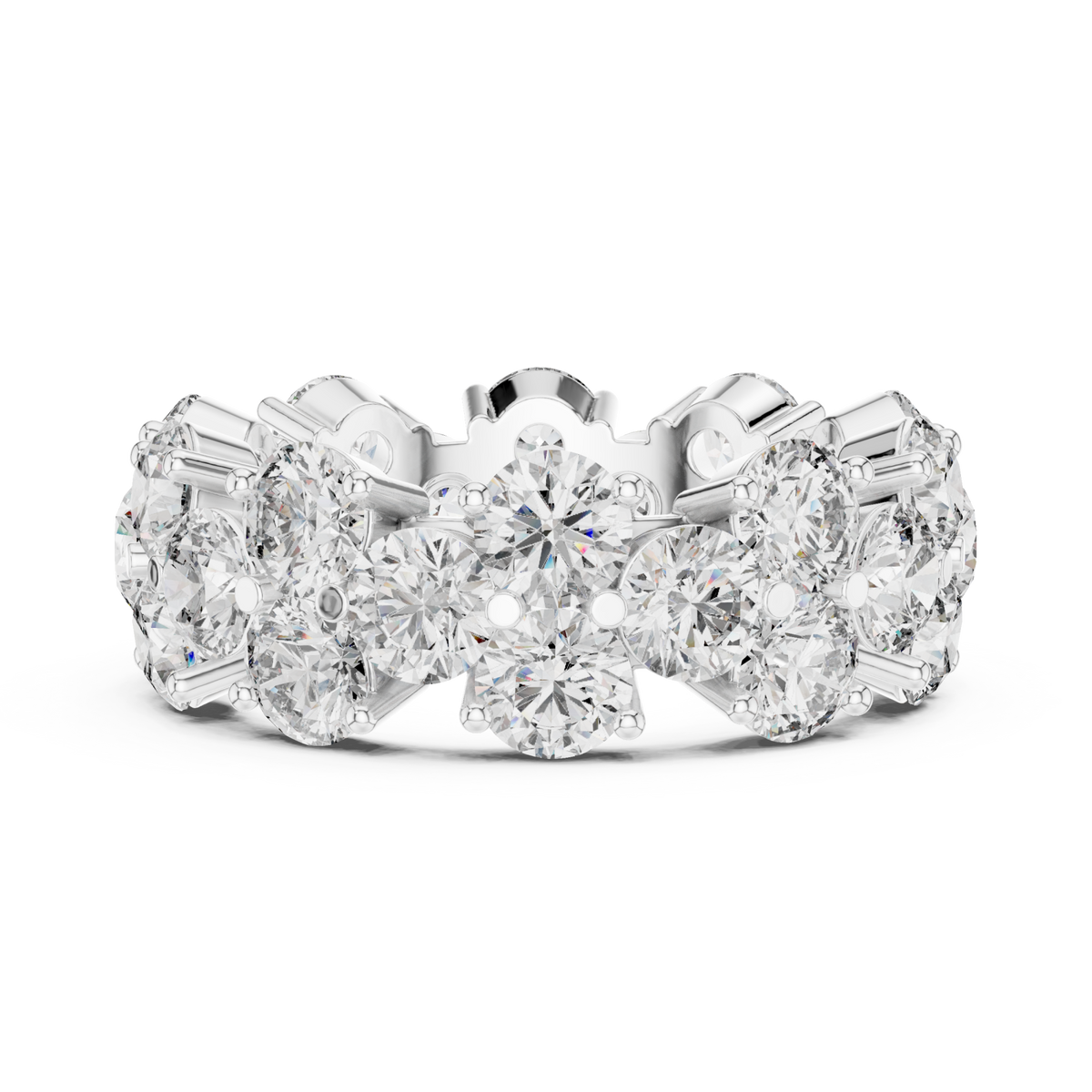 Two-row staggered round eternity band white gold angle view